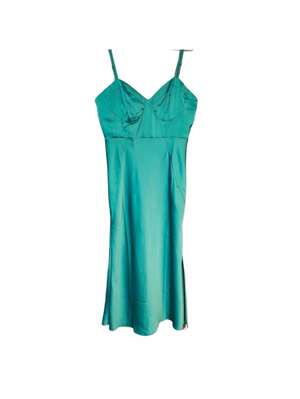 NEW ASOS Size 12 Teal Satin Slip Dress Elegant Evening Dress Spaghetti Straps